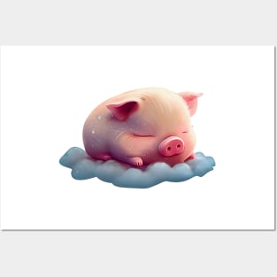 A baby piglet sleeping on a cloud Posters and Art